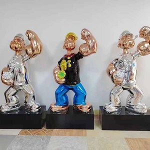 Escultura de dibujos animados arte pop resina fibra de vidrio personalizada al por mayor estatua de Popeye cromada color - Product Image 6