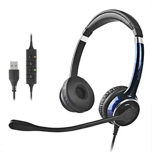 Kualitas Terbaik Kabel Atas Telinga Audifono Pusat Panggilan Headset USB Laptop Suara Membatalkan Headphone dengan Mikrofon untuk Bekerja dari Rumah