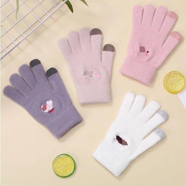 The Latest Design Korean Version With Wool Thickened Knitted Cartoon Warm Winter Breathable Five-Finger Touch Screen Gloves