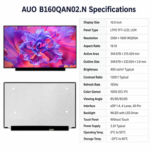 Pantalla LCD para Portátil AUO B160QAN02.N de 16 Pulgadas, 2560x1600, 165Hz, WQXGA, 100% DCI P3, <span class=keywords><strong>EDP</strong></span> de 40 Pines, Módulo de Pantalla para Juegos - Product Image 3