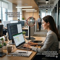 Mini miroir de bureau rétractable, bouclier de confidentialité convexe grand angle réglable avec base métallique 13x13cm pour poste de travail en cubicle