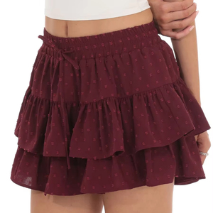 Women's Polka Dot Multi Layer Ruffled <b>Skirt</b> with Adjustable Belt Anti Peek <b>Elastic</b> Waist Casual <b>Skirt</b> - Product Image 1