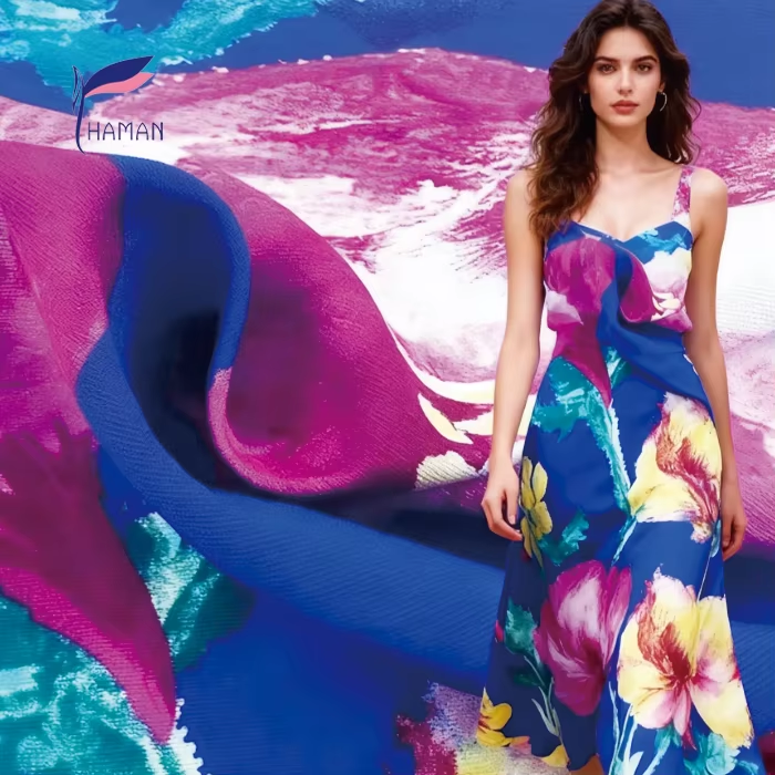 80% Nylon 20% Rayon Woven Digital Print Fabric for Fashionable Women's Dresses and Girls' Skirts