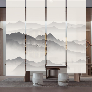 Pantalla de partición de cortina de rodillo especial con estampado de elevación eléctrica con patrón de paisaje de estilo japonés-chino - Product Image 1