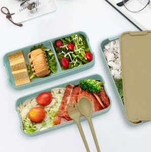 Fiambrera rectangular de plástico a prueba de fugas de 3 capas de 900ml con cuchara y tenedor para niños respetuosos con el medio ambiente - Product Image 5