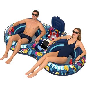 2 Person <b>Inflatable</b> River Tube 5 in 1 Heavy Duty Raft with Backrests Cooler Cup Holders Floating Lounge Lake <b>Pool</b> Relaxation - Product Image 1