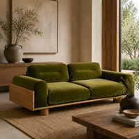 Canapé moderne de luxe en velours vert olive de 89 pouces avec structure en bois massif pour projets de villas et d'hôtels - Fabricant OEM/ODM