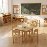 Table ergonomique en bois massif de caoutchouc, design carré à quatre pieds, durable et non toxique, pour l'école, la maison, le bureau, la maternelle