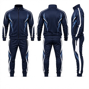 Ensemble de survêtement polaire 2-en-1 pour homme, automne, color block, veste à capuche zippée et pantalon de jogging, séchage rapide, polyester/coton, tenue de sport - Product Image 3