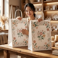 Sacs en papier kraft certifié imprimés flexo sur mesure avec poignées torsadées, pour emballage cadeau floral, sacs de vente au détail 100 % recyclables