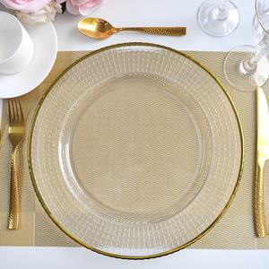 <span class=keywords><strong>Vajilla</strong></span> de Lujo para Bodas, Plato Redondo de Cristal de 13 Pulgadas con Relieve Dorado a Cuadros, Estilo Suroeste, para Alquilar - Product Image 4