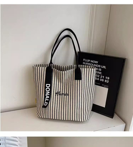 2025 New Arrival Women's <b>Large</b> Capacity <b>Canvas</b> <b>Bag</b> Versatile Striped Shoulder <b>Bag</b> Handbag - Product Image 1