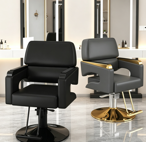 Fauteuil de Barbier Moderne Noir et Or, Chaise de Coiffure Hydraulique Pivotante pour Salon de Coiffure - Product Image 3