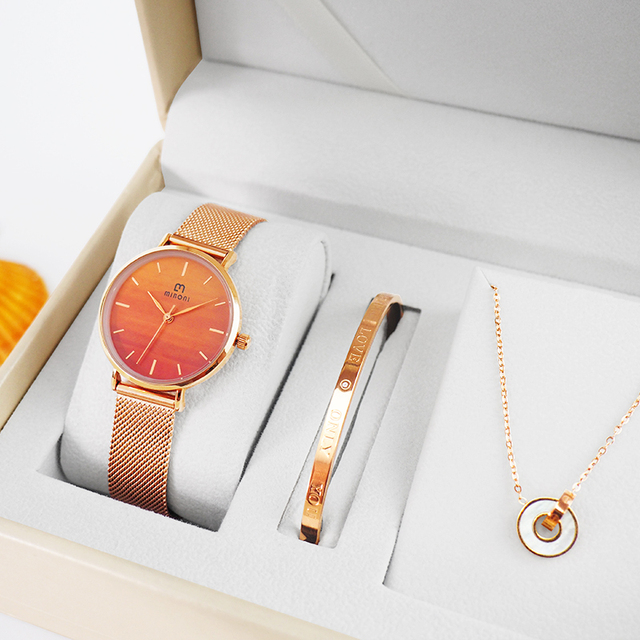 Miboni 2026L Luxury Japan Miyota Quart Watch Sets Titanium Steel Bracelet Necklace Jewelry Gift Box Fashion Wristwatch for Women