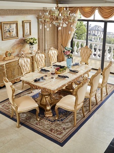 Bàn ăn bằng đá cẩm thạch Châu Âu, bàn ăn hình chữ nhật, bàn ăn biệt thự sang trọng, Ghế kết hợp, đồ nội thất bằng gỗ rắn - Product Image 2