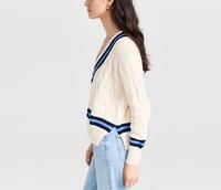 Pull tricoté personnalisable pour femme, col en V ample, motif torsadé, color block, avec logo frontal, idéal pour l'hiver et les tenues décontractées