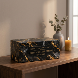 Urne funéraire en bois de manguier pour deux adultes, finition marbre noir de luxe, capacité de 220 pouces cubes, gravure personnalisée - Product Image 4