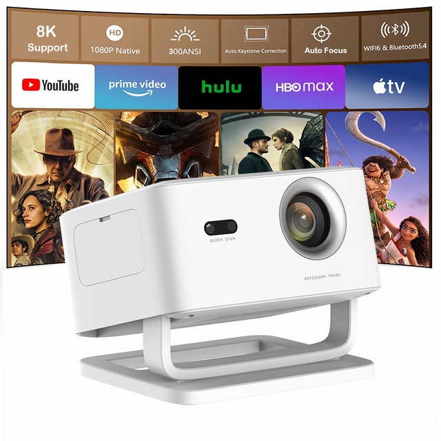 Android 14 Projector Short Throw Native 1080P Auto Focus Keystone WiFi6 BT5.4 Home Office Outdoor Smart Projector