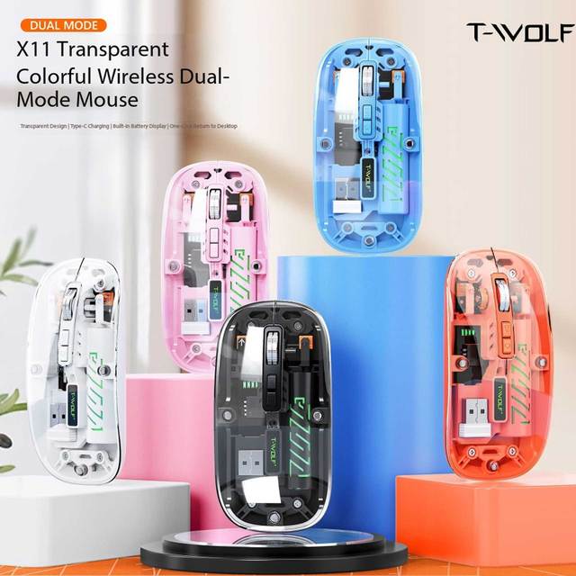 X11 Dual Mode BLE Wireless Mouse Transparent Shell Rechargeable Silent USB Gaming Office Mouse for Laptop Desktop PC