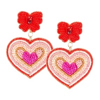 Anting-anting menjuntai hati manik-manik biji buatan tangan romantis untuk anak perempuan anting-anting manik-manik Hari Valentine untuk perayaan cinta Jatuh Mode