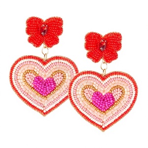 Boucles d'oreilles pendantes coeur de perles de rocaille faites à la main romantiques pour les filles boucles d'oreilles perlées Saint Valentin pour les célébrations de l'amour goutte de mode - Product Image 5