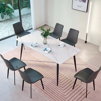 Table à manger moderne avec plateau en marbre, forme rectangulaire, design pliable, pieds en fer