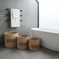 Panier à linge en papier tissé circulaire personnalisé avec logo, poignée en cuir PU durable, écologique, moderne et simple pour le rangement domestique
