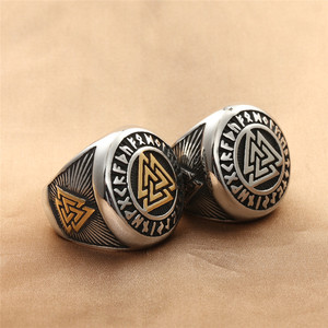 Viking Letter <b>Ring</b> <b>Titanium</b> Steel Geometric Men's Punk Style Stainless Steel Round <b>Ring</b> Silver Gold 280691 - Product Image 1