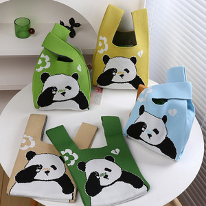 Casual Open-Closure Tote <strong>Bag</strong> with Cute Chengdu <strong>Panda</strong> Grandpa Design Versatile Polyester Knitted Handbag for Lady Daily Use Gift - Product Image 4