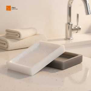 Jabonera Rectangular Clásica de Resina Ecológica Antideslizante y Antimoho Aleo Luxury, Color Blanco Grisáceo, Fácil de Limpiar para Baño - Product Image 1