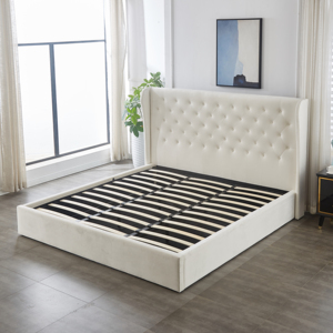 Cadre <span class=keywords><strong>de</strong></span> <span class=keywords><strong>lit</strong></span> <span class=keywords><strong>de</strong></span> style moderne California King rembourré avec rangement, design en tissu doux, avec système <span class=keywords><strong>de</strong></span> levage à vérin à gaz - Product Image 4
