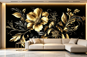 Luxuriöse Schwarz-Gold Blumen-Tapete Maßgefertigte Wandbild-Tapete für Wohnzimmer Schlafzimmer Esszimmer Hotel Hintergrundwand Heim-Dekor Tapete - Product Image 6