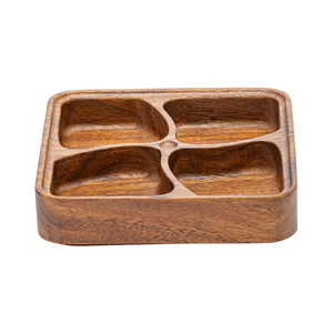 Plateau à fruits en bois de noyer, 4 compartiments, rectangulaire, plateau à collation multi-niveaux, récipient alimentaire pour la maison, plateaux de rangement - Product Image 5