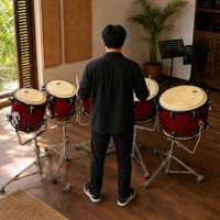 Ensemble de tambours chinois traditionnels Paigu avec cinq tambours accordés et supports individuels pour la musique et les événements culturels d'Asie du Sud-Est