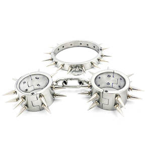 Bondage-Halsband mit Nieten und Handschellen aus Edelstahl, Metallfesseln, Sexprodukte, Sklave, BDSM, Spiele für Erwachsene, Handschellen, Fetisch-Spielzeug - Product Image 3