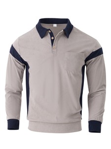<span class=keywords><strong>Polo</strong></span> da <span class=keywords><strong>uomo</strong></span> a maniche lunghe in velluto a coste color block monopetto casual Autunno/Inverno 2026 - Product Image 5