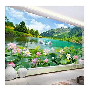 KOMNNI Custom Photo Wallpaper Nature Landscape Murals Swan Lake Murals Living Room TV Sofa Background Classic Home Decor Fresco