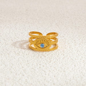 Bague en acier inoxydable de style européen et américain avec incrustation œil porte-bonheur, bijoux personnalisés multicouches, cadeau unisexe, bagues tendance - Product Image 2