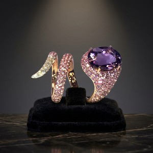 Anillo de Cóctel de Lujo para Mujer, Oro Sólido de 18K, Chapado en Oro Rosa, Amatista con Corte Ovalado, Diamantes Rosados, Joyería para Fiesta - Product Image 3