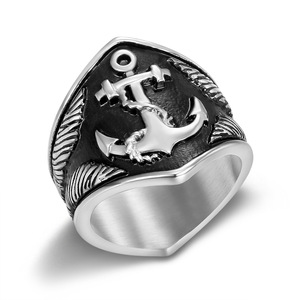 Euro American Trending Edgy Dark Style Silver Tone Anchor Embedded Ring pour les hommes Daily Subculture Events - Product Image 1