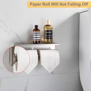 Porte-papier toilette double auto-adhésif en aluminium spatial avec tablette pour téléphone, porte-rouleau de papier toilette double - Product Image 3