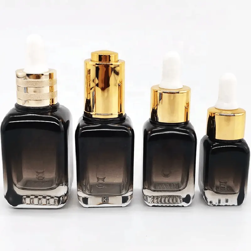 Высококачественные косметические пустые цветные квадратные стеклянные бутылки с прессом Золотая Серебряная капельница для тела эфирное масло для волос для продажи
