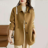 Manteau élégant pour femme, automne-hiver, coupe ample, col rabattu, simple boutonnage, polyester, décontracté, mi-long, avec grandes poches