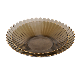 Decoración para servir comida hecha a mano, borde dorado para boda, placa de cargador de vidrio de <span class=keywords><strong>Color</strong></span>, bandeja, juegos de platos, <span class=keywords><strong>vajilla</strong></span> para restaurante - Product Image 3
