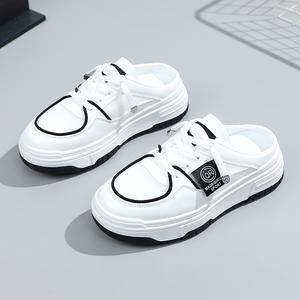 QRH011 nouveau respirant femmes demi pantoufles 2023 printemps/été polyvalent respirant chaussures décontractées semelle épaisse étudiant conseil chaussures - Product Image 4