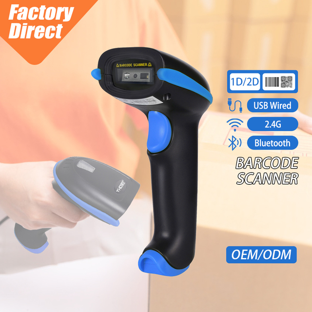 In Stock Blue Tooth Rugged 2D Barcode Scanner Support Scan Screen Wireless Qr Code Reader with 2600mAh Super-Long Standby Time