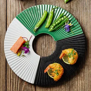 Low Moq Ceramic Dinner Set Restaurant Home Porcelain Plates Fan Shape Dinnerware Eco-friendly Porcelain White Dinner Set Plate