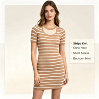 Robe pull moulante tricotée à rayures jaunes mi-longue à manches courtes pour femme, qualité supérieure, OEM & ODM personnalisés, vente en gros - Vanessa