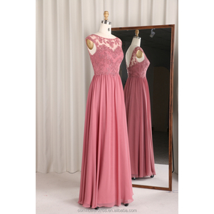 Mùa xuân và mùa hè sa mạc màu đỏ Một dòng Scoop thêu voan Rhinestone phù dâu sang trọng dài buổi tối bên prom VÁY ĐẦM - Product Image 2