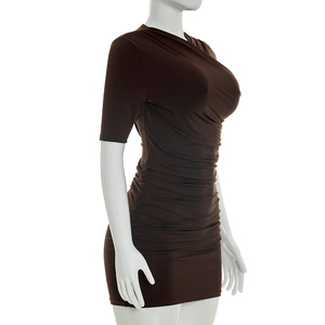 Viviblook Y26DS080 Robes d'été décontractées pour femmes Nouvelle robe moulante plissée à manches courtes pour femmes - Product Image 2